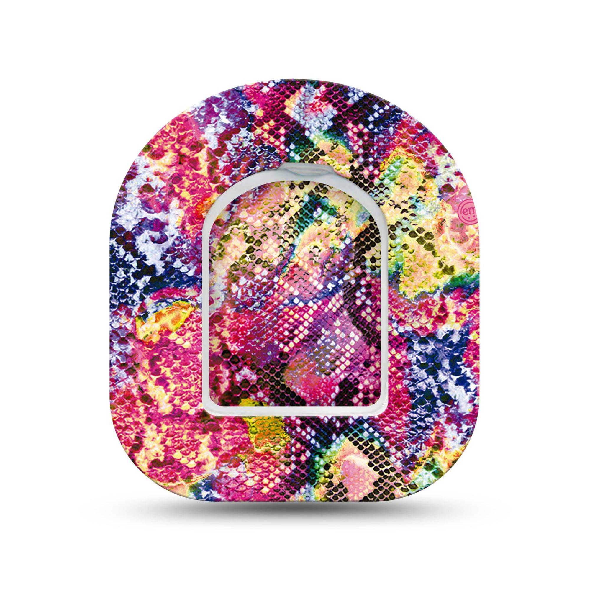 ExpressionMed Rainbow Snakeskin Omnipod Surface Center Sticker and Mini Tape Animal Skin Inspired Vinyl Sticker and Tape Design Pump Design