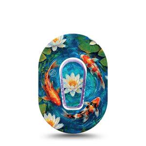 ExpressionMed Koi Pond Dexcom G6 Mini, Single Tape and Single Sticker koi fish pattern Waterproof Adhesive Tape for CGM