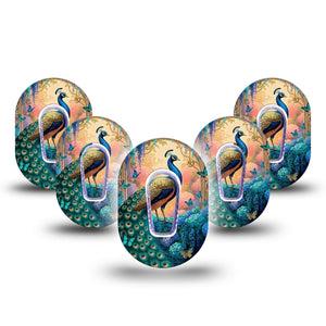 ExpressionMed Majestic Peacock Dexcom G6 Mini, 5-Pack Tape and 5-Pack Sticker jewel tone design Waterproof Sensor Cover for Continuous Glucose Monitor