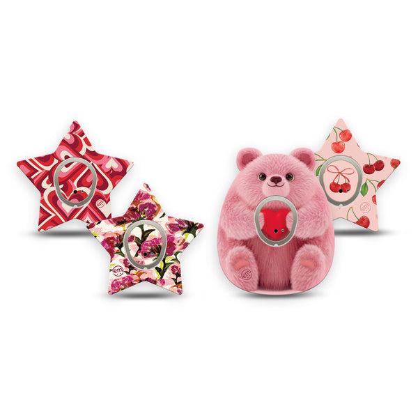ExpressionMed Bear Hugs Dexcom G7 and Dexcom Stelo Glucose Biosensor System Star, 4-Pack Tape and 4-Pack Sticker, Valentines inspired patterns Plaster for CGM