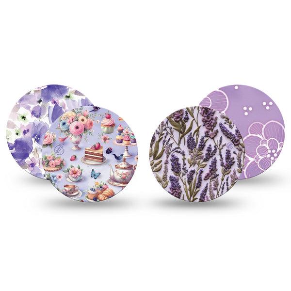 ExpressionMed Garden Party Freestyle Libre 3 and Libre 3 Plus OverPatch, 4-Pack Tape Delightful lavenders Plaster for CGM