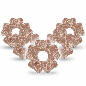 ExpressionMed Mocha Mousse Lace Freestyle Libre 3 and Libre 3 Plus Flower Shape Tape, 5-Pack Tape Neutral Brown, Overlay Tape CGM Design