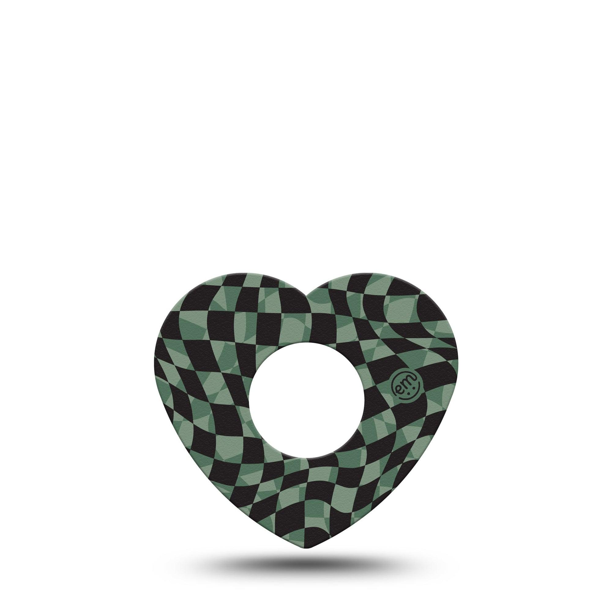 ExpressionMed Green & Black Checkerboard Infusion Set Heart Shape Tape 5-Pack Chessboard Scheme Adhesive Tape Continuous Glucose Monitor Design