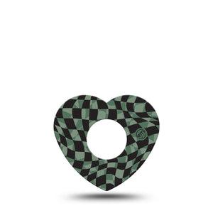 ExpressionMed Green & Black Checkerboard Infusion Set Heart Shape Tape 5-Pack Chessboard Scheme Adhesive Tape Continuous Glucose Monitor Design