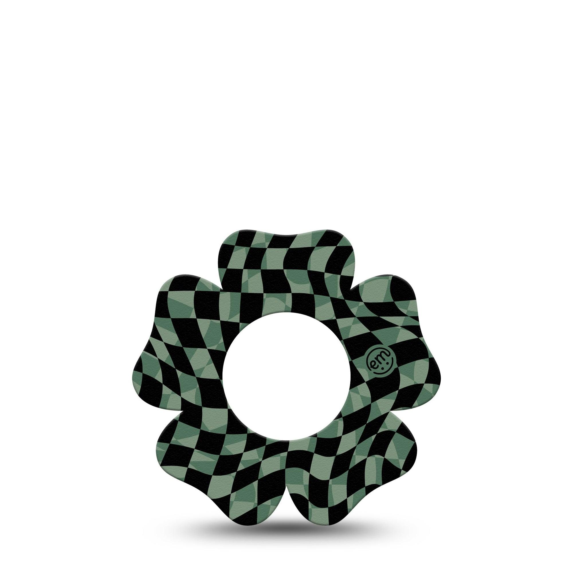 ExpressionMed Green & Black Checkerboard Freestyle Libre 2 Flower Shape Tape, Abbott Lingo,  Single Tape Checkered Tones Fixing Ring Tape CGM Design