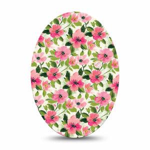 ExpressionMed Painter’s Cosmos Medtronic Guardian Enlite Universal Oval, Single Tape Painted pink blossoms Vinyl Decoration for CGM