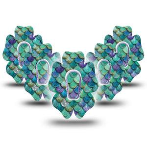 ExpressionMed Mermaid Scales Dexcom G6 Flower, 5-Pack Tape and 5-Pack Sticker underwater mermaid style Fixing Ring Patch for Continuous Glucose Monitor