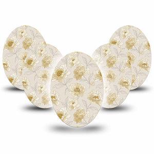 ExpressionMed Sketched Peonies Medtronic Guardian Enlite Universal Oval, 5-Pack Floral linework pattern Fixing Ring Tape for Continuous Glucose Monitor