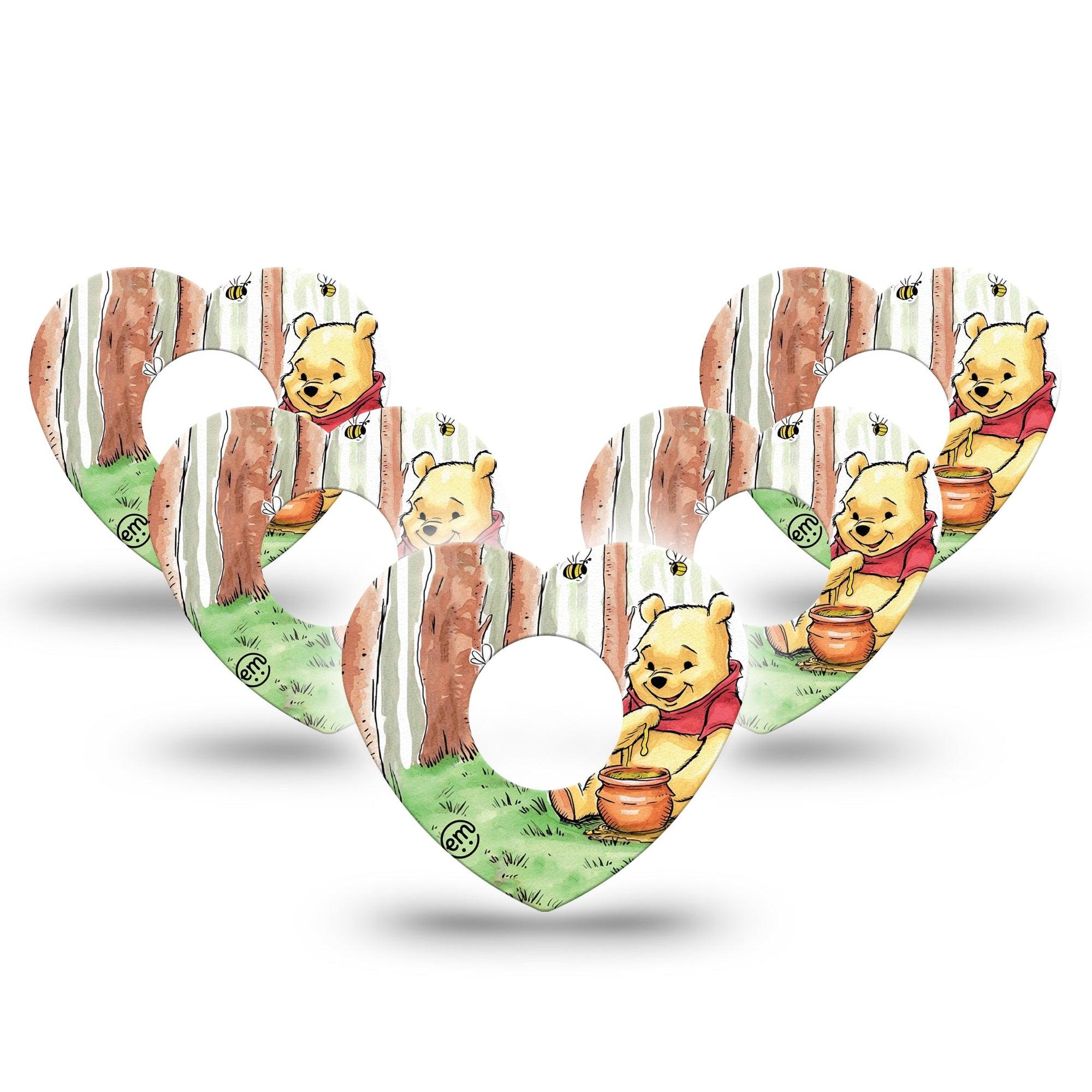 ExpressionMed Winnie the Pooh Infusion Set Heart Shape Tape 10-Pack Pooh Bear Eating Honey Adhesive Tape Continuous Glucose Monitor Design