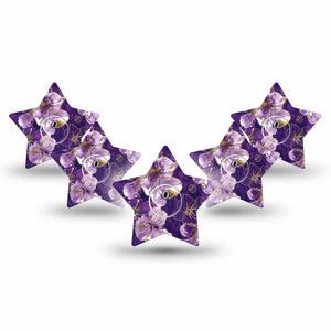 ExpressionMed Plum Gold Freestyle Libre 3 and Libre 3 Plus Star, 5-Pack Tape and 5-Pack Sticker Painted hibiscus Fixing Ring Patch for Continuous Glucose Monitor