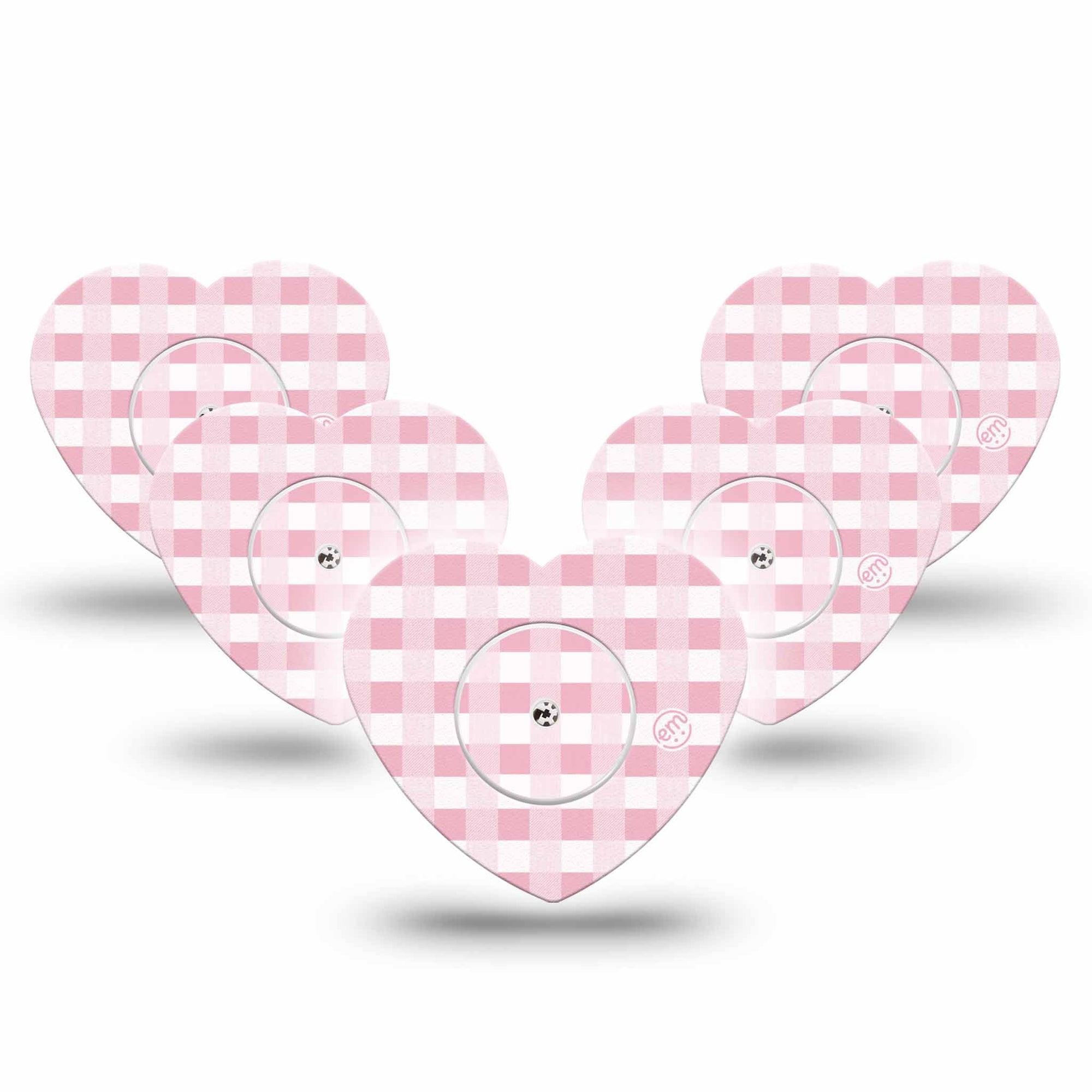 ExpressionMed Pink Gingham Freestyle Libre 2 and Libre 2 Plus Heart Shape Tape, Abbott Lingo,  5-Pack Tape & 5-Pack Sticker Pastel Check, Adhesive Patch CGM Design