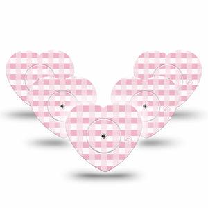 ExpressionMed Pink Gingham Freestyle Libre 2 and Libre 2 Plus Heart Shape Tape, Abbott Lingo,  5-Pack Tape & 5-Pack Sticker Pastel Check, Adhesive Patch CGM Design