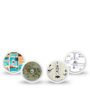 ExpressionMed Vintage Voyager Variety Pack Freestyle Libre and Libre 2 Plus Sticker, Abbott Lingo, 4-Pack Sticker Variety Maps and Blueprints, Vinyl Graphics Continuous Glucose Monitor Design