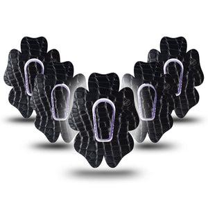 ExpressionMed Black Aligator Skin Dexcom G6 Flower Shape Tape 5-Pack Tape and 5-Pack Sticker Alligator Print, Adhesive Patch Continuous Glucose Monitor Design