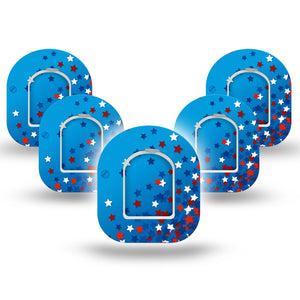 ExpressionMed Confetti Stars Omnipod Mini Tape 5-Pack Tape and 5-Pack Sticker Sprinkle Of Stars, Adhesive Tape Pump Design