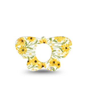 ExpressionMed Yellow Mosaic Floral Dexcom G7 Tape, Dexcom Stelo Glucose Biosensor System, Single Tape Mustard Yellow Flower Plants, Overlay Tape CGM Design