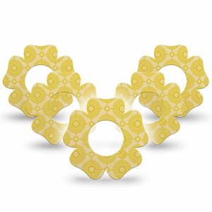 ExpressionMed Yellow Sundress Freestyle Libre 2 and Libre 2 Plus Flower Shape Tape, Abbott Lingo, 5-Pack Tape Golden Sunbursts Pattern, Plaster CGM Design