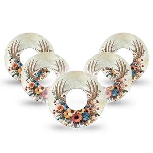 ExpressionMed Floral Antlers Infusion Set Tape, 10-Pack Tape Muted Toned Wreath, Overlay Patch Continuous Glucose Monitor Design