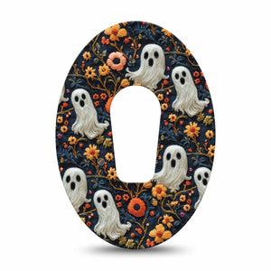 ExpressionMed Embroidered Ghost Dexcom G6 Tape, Single Tape Ghost Halloween Stitch Inspired, Plaster Continuous Glucose Monitor Design