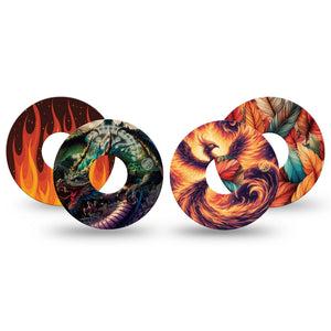 ExpressionMed Ember Rise Variety Pack Freestyle Libre 3 and Libre 3 Plus Tape, 4-Pack Tape Variety Fire and Wings, Adhesive Tape Continuous Glucose Monitor Design