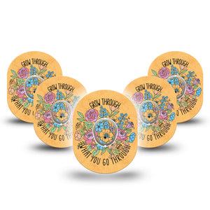 ExpressionMed Strength in Bloom Dexcom G7 and Dexcom Stelo Glucose Biosensor System, 5-Pack Tape and 5-Pack Sticker Quote and blossoms Accessories for Continuous Glucose Monitor