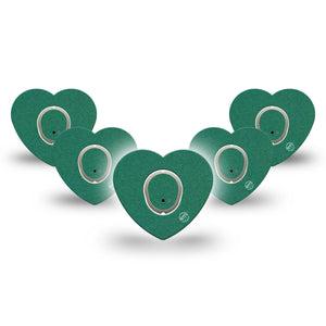 ExpressionMed Forest Green Dexcom G7 Heart Shape Tape, Dexcom Stelo Glucose Biosensor System, 5-Pack Tape and 5-Pack Sticker Dark Green, Overlay Patch CGM Design