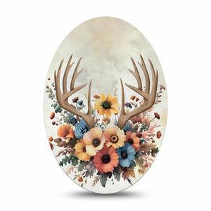 ExpressionMed Floral Antlers Medtronic Guardian Enlite Universal Oval, Single Tape Muted Blossoms, Plaster CGM Design