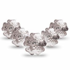 ExpressionMed Mirror Ball Freestyle Libre 3 and Libre 3 Plus Flower, 5-Pack Tape and 5-Pack Sticker Silver gray ball Waterproof Plaster for Continuous Glucose Monitor