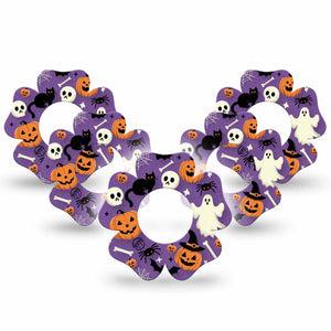 ExpressionMed Happy Halloween Freestyle Libre 2 Flower Shape Tape, Abbott Lingo,  5-Pack Black Cat Spooky Spiders Fixing Ring Tape CGM Design