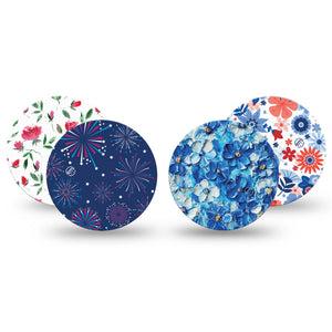ExpressionMed Red, White & Bloom Variety Pack Freestyle Libre and Libre 2 Plus Overpatch, Abbott Lingo, 4-Pack  Tape Variety White Blue Red Sparkling, Fixing Ring Patch CGM Design