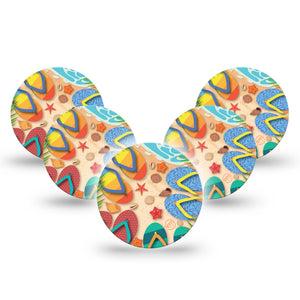 ExpressionMed Flip Flops Freestyle Libre 3 Overpatch 5-Pack Colorful Flip Flops In The Sand Adhesive Patch CGM Design