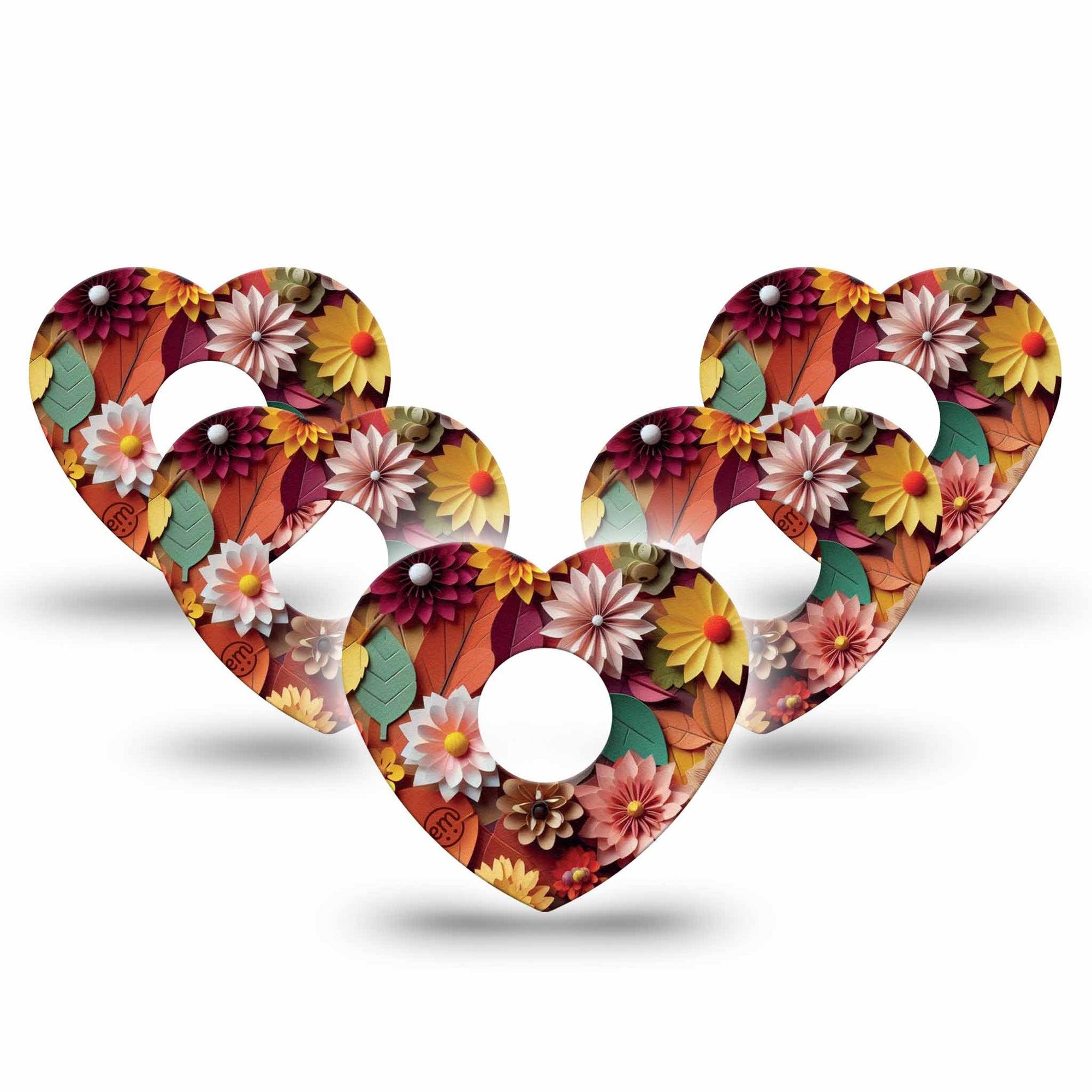 ExpressionMed 3D Floral Freestyle Libre 3 Heart Shape Tape 5-Pack Fall Inspired 3D Art, Patch CGM Design