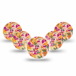 ExpressionMed Retro Brush Stroke Freestyle Libre 3 and Libre 3 Plus Tape 5-Pack Tape and 5-Pack Sticker Orange Pink Brush Stroke Pattern, Adhesive Tape Continuous Glucose Monitor Design