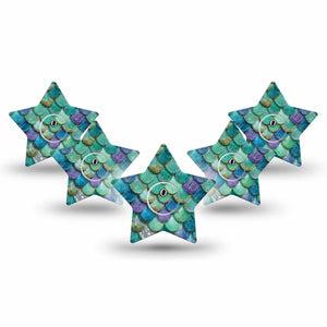 ExpressionMed Mermaid Scales Freestyle Libre 3 and Libre 3 Plus Star, 5-Pack Tape and 5-Pack Sticker aquatic texture design Fixing Ring Patch for Continuous Glucose Monitor