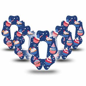 ExpressionMed Patriotic Cupcakes Dexcom G6 Flower Shape Tape 5-Pack Tape Patriotic Cupcakes, Adhesive Patch Continuous Glucose Monitor Design
