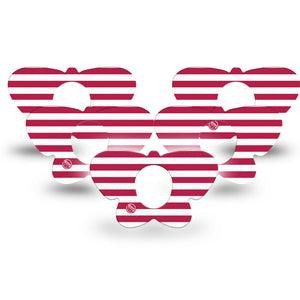 ExpressionMed Red Stripes Dexcom G7 and Dexcom Stelo Glucose Biosensor System Butterfly, 5-Pack USA Flag inspired Adhesive Tape for Continuous Glucose Monitor