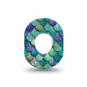 ExpressionMed Mermaid Scales Dexcom G7 and Dexcom Stelo Glucose Biosensor System Mini, Single Tape shiny scale graphic Waterproof Plaster for CGM