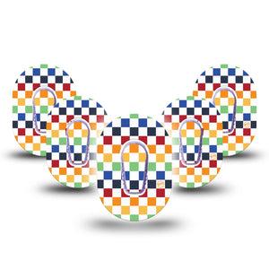 ExpressionMed Rainbow Checkerboard Dexcom G6 Mini Tape 5-Pack Tape and 5-Pack Sticker Colorful Boxes, Adhesive Tape CGM Design
