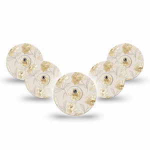ExpressionMed Sketched Peonies Freestyle Libre 3 and Libre 3 Plus, 5-Pack Tape and 5-Pack Sticker Soft botanical line drawing Sensor Cover for CGM