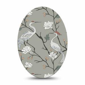 ExpressionMed Cranes Medtronic Guardian Enlite Universal Oval, Single Tape Floral branches cranes Vinyl Decoration for CGM