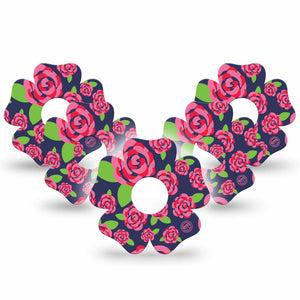 ExpressionMed Pretty Pink Roses Freestyle Libre 3 and Libre 3 Plus Flower Shape Tape 5-Pack Tape Soft Petals, Plaster CGM Design