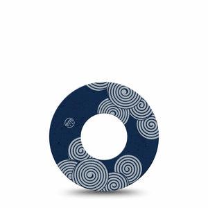 ExpressionMed Blue Swirls Freestyle Libre and Libre 2 Plus Tape, Abbott Lingo, Single Tape Navy Blue White Swirls, Fixing Ring Tape Continuous Glucose Monitor Design