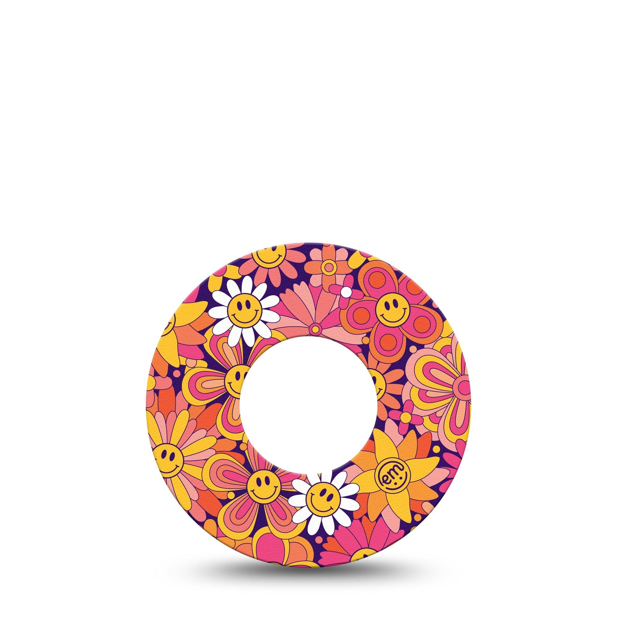 ExpressionMed Groovy Freestyle Libre Tape, Abbott Lingo, Single orange pink daisies Fixing Ring Tape Continuous Glucose Monitor Design