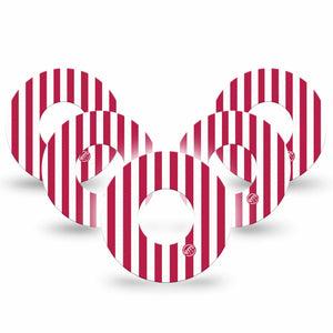 ExpressionMed Red Stripes Freestyle Libre, Libre 2 Plus, and Abbott Lingo, 5-Pack Playful summer stripes Decorative Patch for Continuous Glucose Monitor