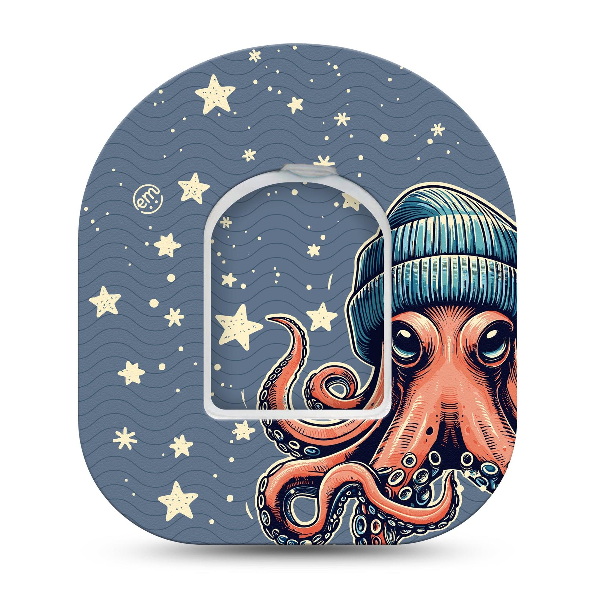 ExpressionMed Hipster Octopus Omnipod Tape Single Tape and Single Sticker Funny Sea Creature Adhesive Patch Pump Design