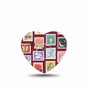 ExpressionMed Postage Stamp Freestyle Libre 3 and Libre 3 Plus Heart, Single Tape and Single Sticker Postal stamps inspired Patch for CGM