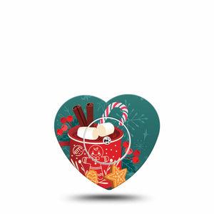 ExpressionMed Hot Chocolate Freestyle Libre 2 Heart Shape Tape, Abbott Lingo, Single Tape and Single Sticker Warm Winter Drink, Adhesive Patch CGM Design