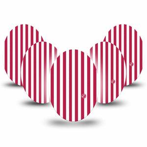 ExpressionMed Red Stripes Medtronic Guardian Enlite Universal Oval, 5-Pack Fourth of July inspired Fixing Ring Tape for Continuous Glucose Monitor
