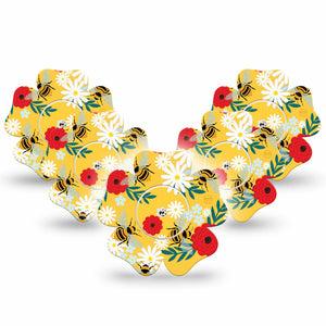 ExpressionMed Bees and Flowers Freestyle Libre 2 and Libre 2 Plus Flower Shape Tape, Abbott Lingo, 5-Pack Tape and 5-Pack Sticker Vibrant Garden Plaster CGM Design