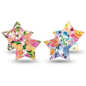 ExpressionMed Posy Petals Freestyle Libre 3 Star Shape Tape 4-Pack Tape & 4-Pack Stickers Variety Variety of Vibrant Color Florals Patch CGM Design